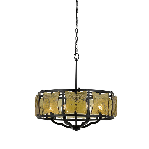 60 X 6 Watt Metal Frame Chandelier With Glass Accent Black And Gold-zoom-