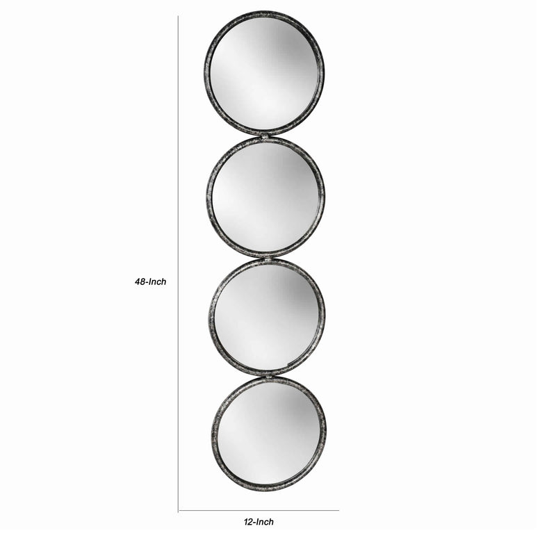 48 Inch 4 Stacked Round Mirrored Wall Decor Antique Silver-zoom-