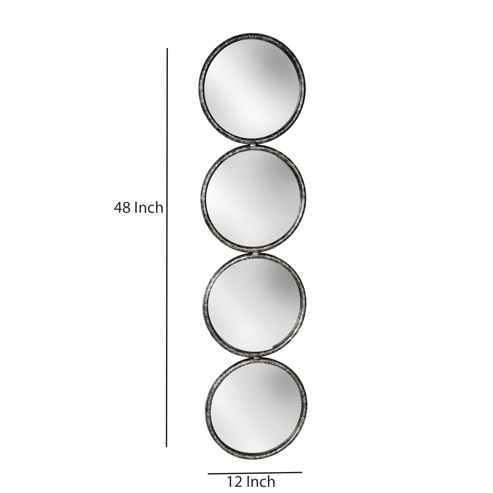 48 Inch 4 Stacked Round Mirrored Wall Decor Antique Silver-zoom-5