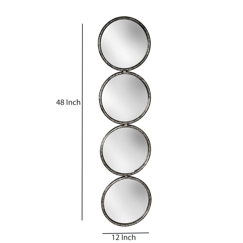 48 Inch 4 Stacked Round Mirrored Wall Decor Antique Silver-zoom-