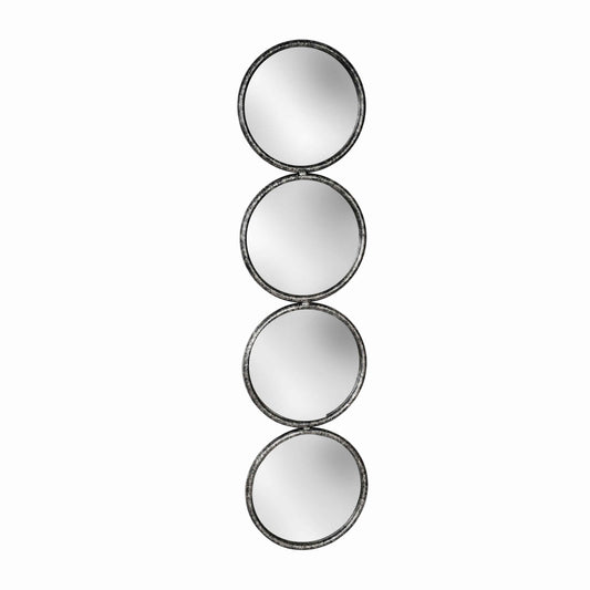 48 Inch 4 Stacked Round Mirrored Wall Decor Antique Silver