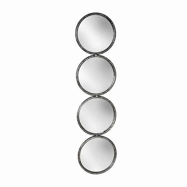 48 Inch 4 Stacked Round Mirrored Wall Decor Antique Silver