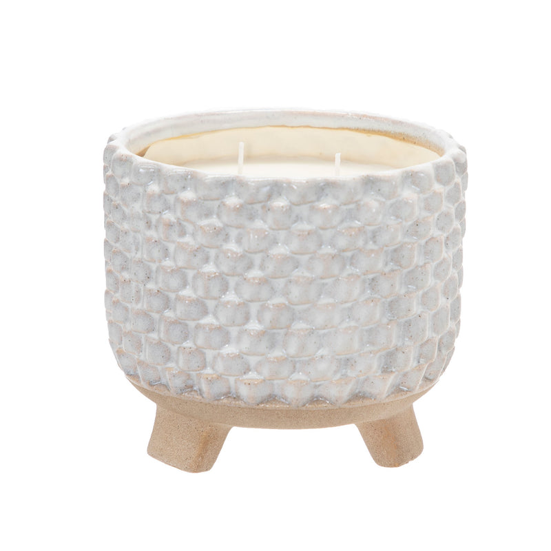 8 Inch Textured Ceramic Scented Pot Candle With Legs White And Beige-zoom-