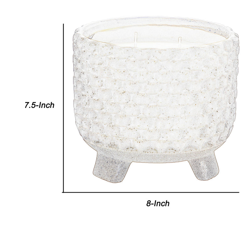 8 Inch Textured Ceramic Scented Pot Candle With Legs White And Beige-zoom-