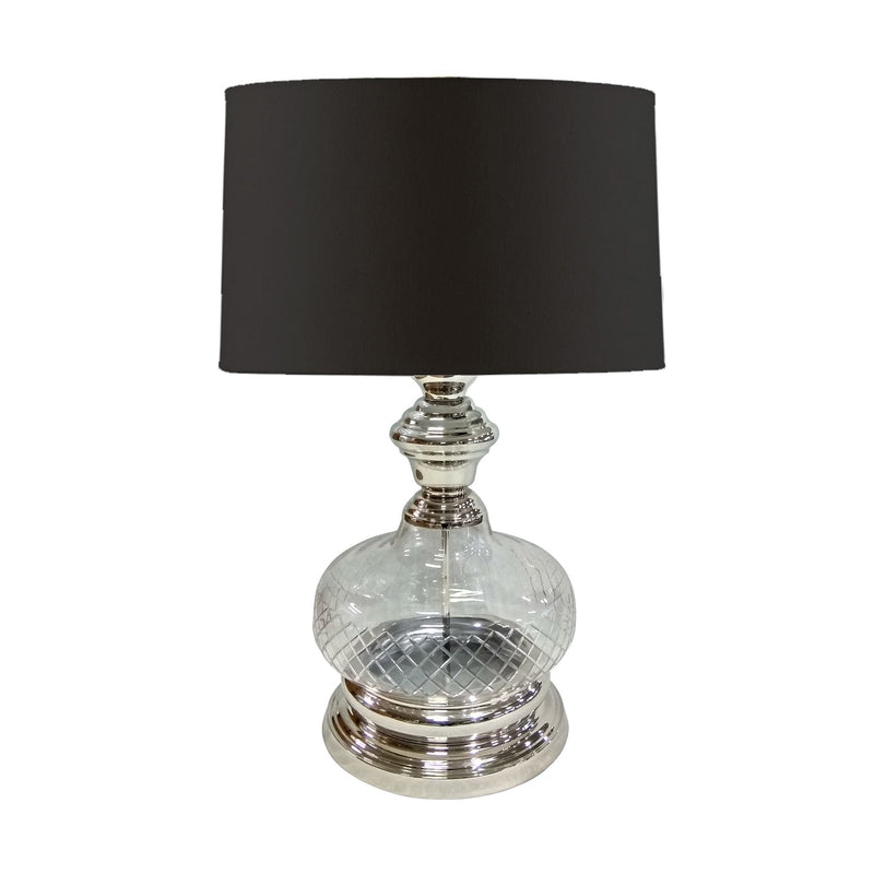Pot Bellied Shape Glass Table Lamp with Metal Tier Base Clear and Black-zoom-