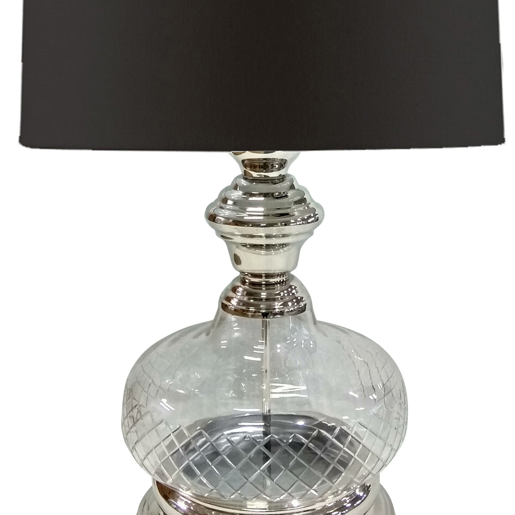 Pot Bellied Shape Glass Table Lamp with Metal Tier Base Clear and Black-zoom-3