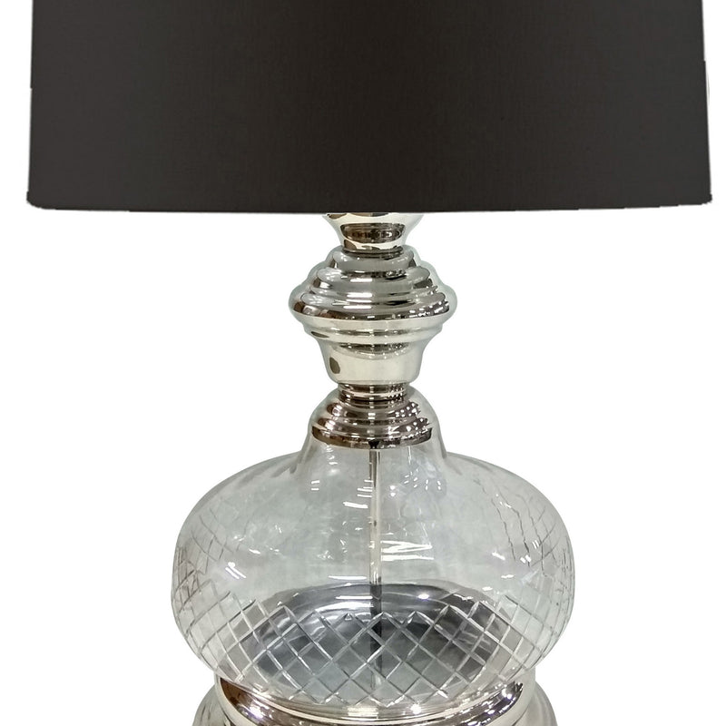 Pot Bellied Shape Glass Table Lamp with Metal Tier Base Clear and Black-zoom-