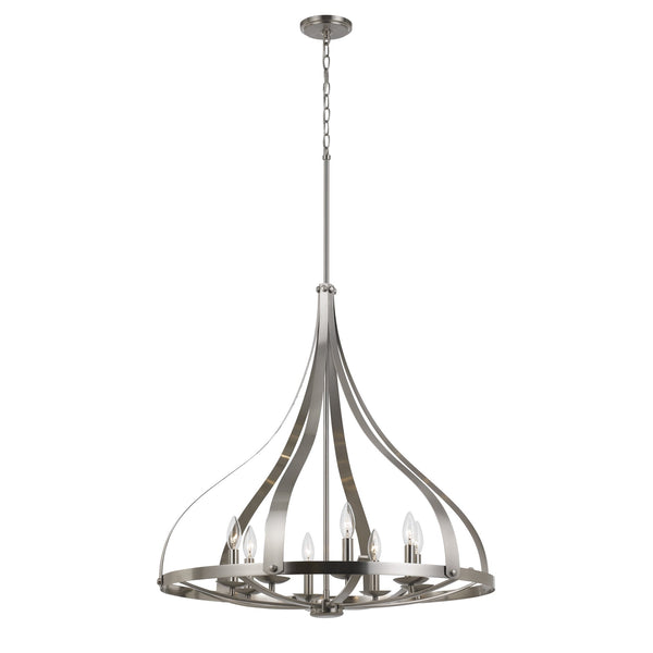 8 Bulb Chandelier With Round Metal Frame And Candle Style Lights Silver