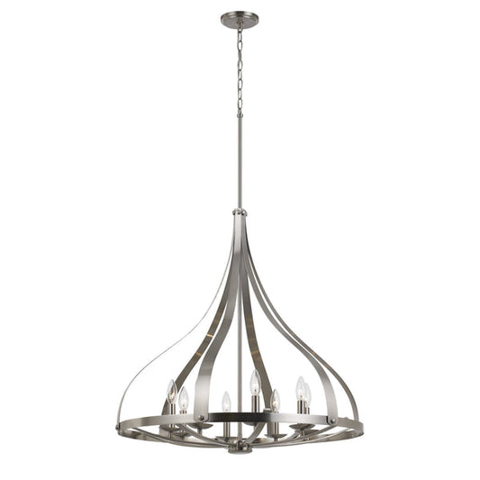 8 Bulb Chandelier With Round Metal Frame And Candle Style Lights Silver