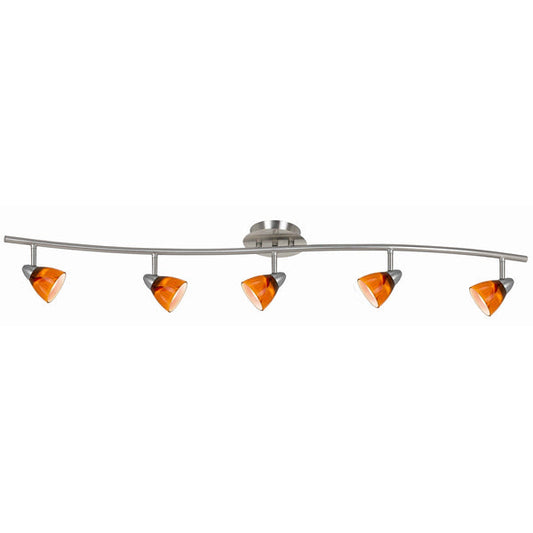 5 Light 120V Metal Track Light Fixture with Glass Shade Silver and Yellow