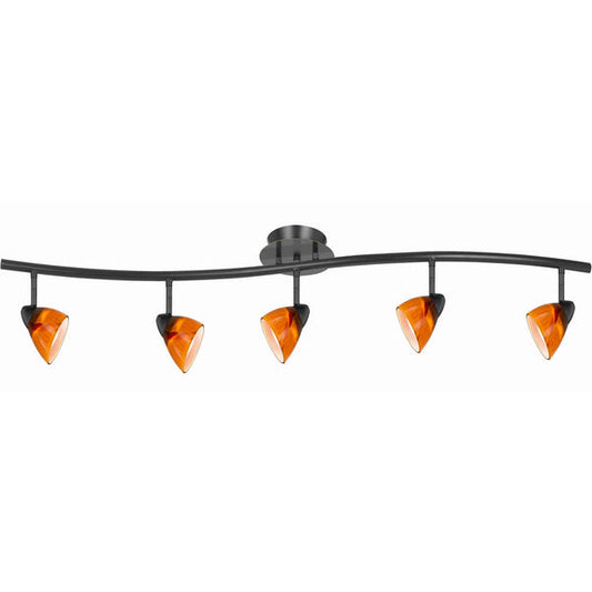 5 Light 120V Metal Track Light Fixture with Glass Shade Black and Orange