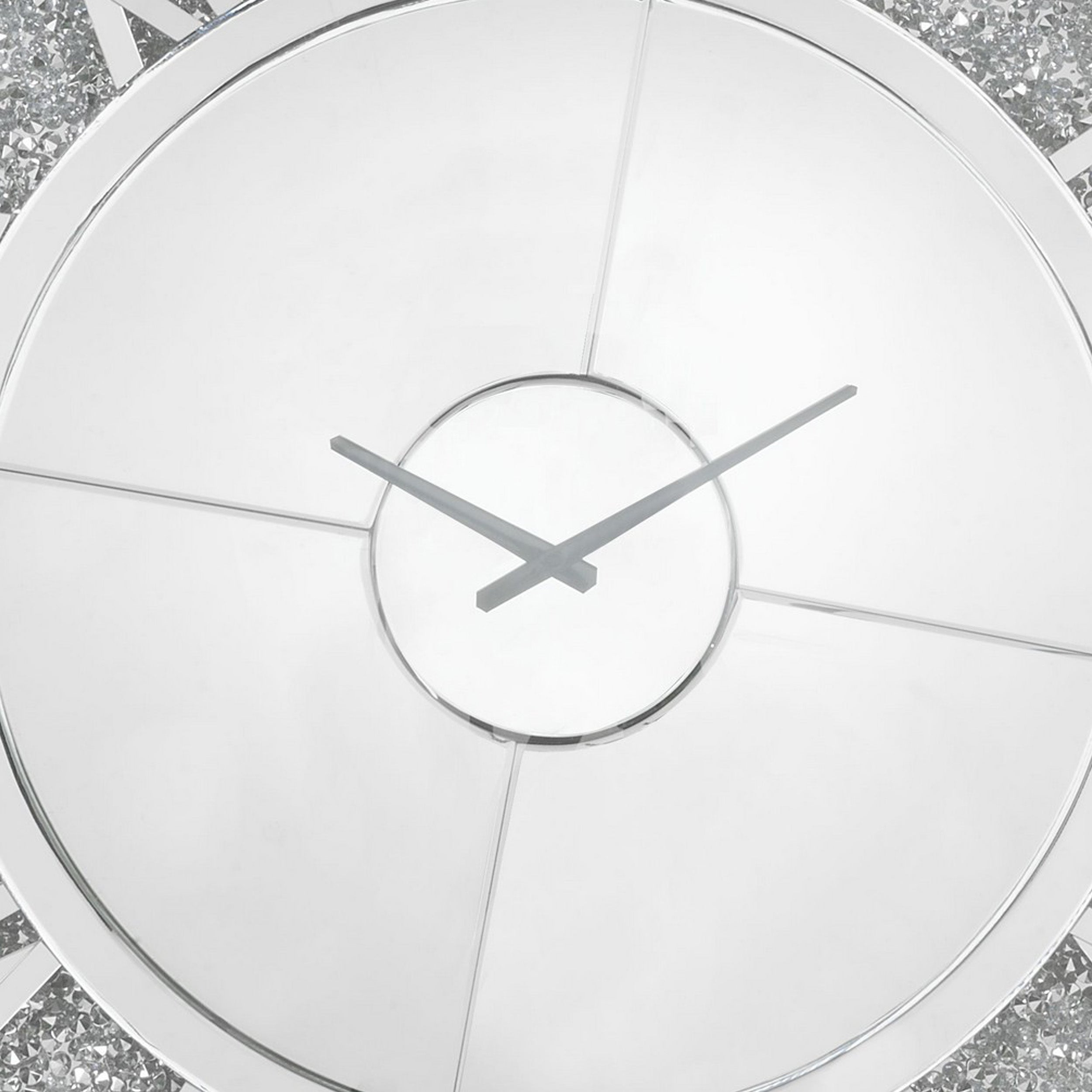 Round Beveled Mirror Frame Wall Clock With Faux Diamond Inlay Silver-zoom-4