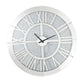 Mirror Panel Frame Wall Clock With Crushed Faux Diamond Inlay Silver