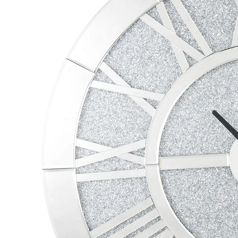 Mirror Panel Frame Wall Clock With Crushed Faux Diamond Inlay Silver-zoom-