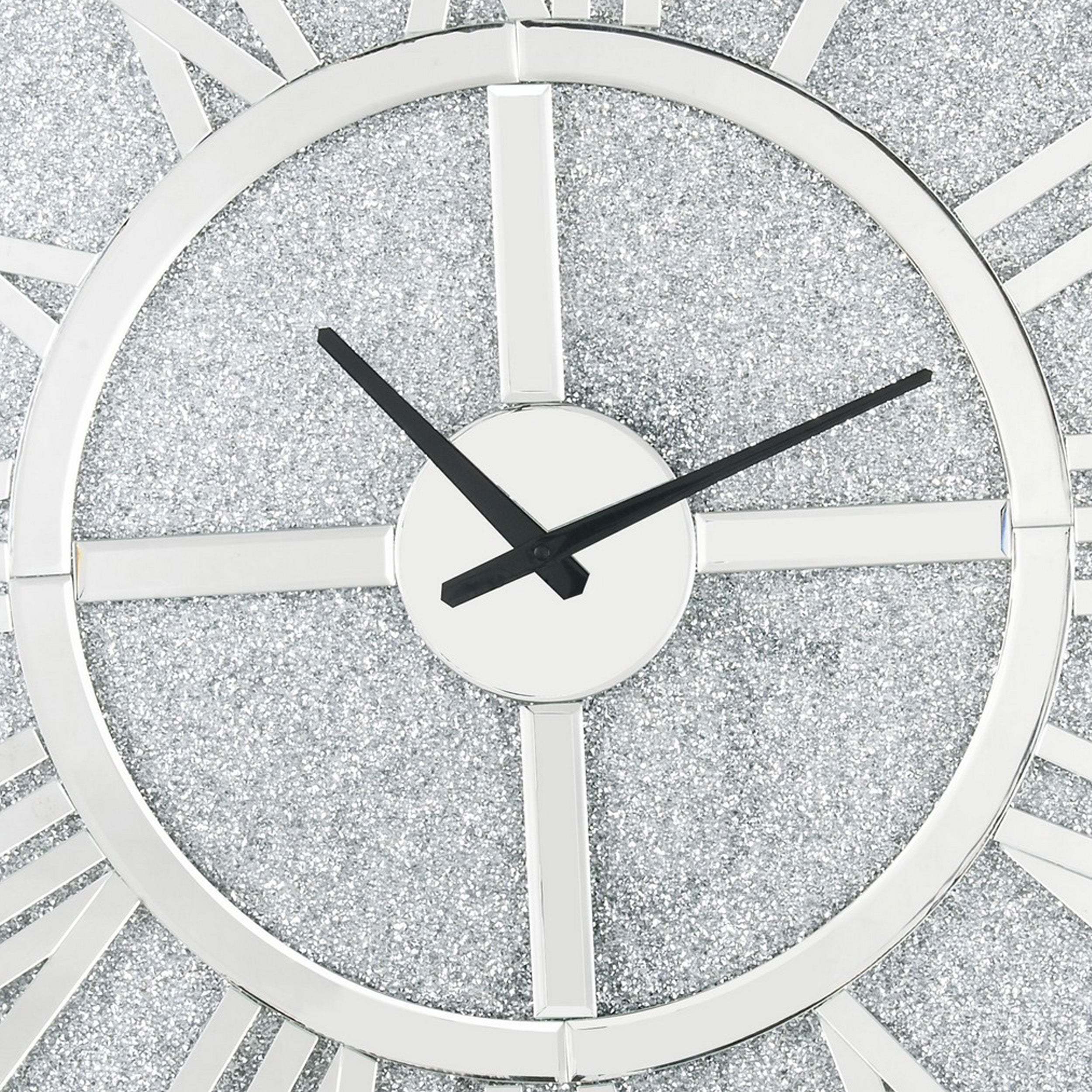 Mirror Panel Frame Wall Clock With Crushed Faux Diamond Inlay Silver-zoom-4