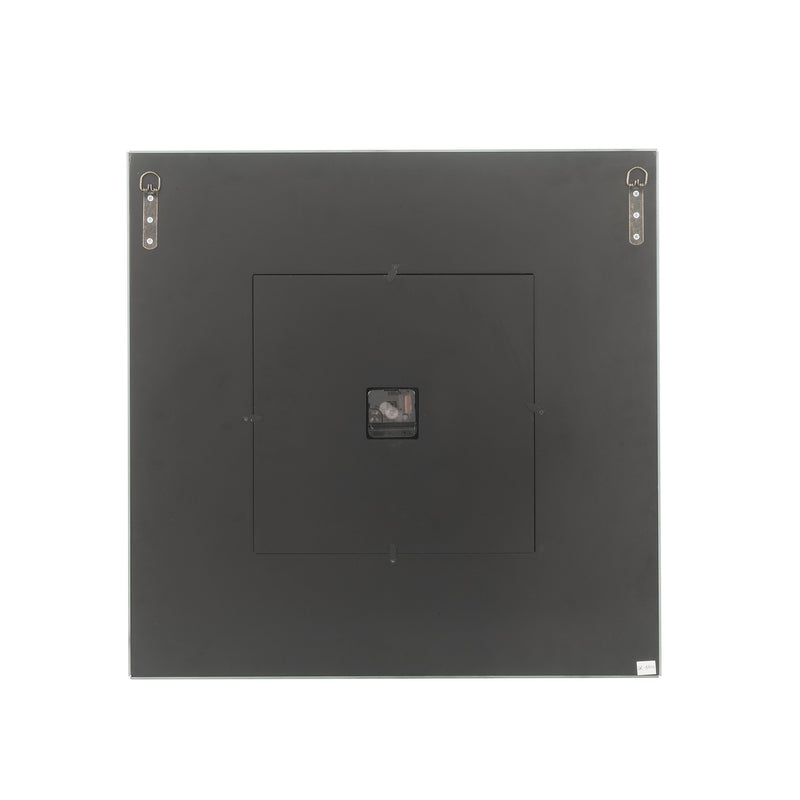 Square Mirror Panel Frame Wall Clock With Faux Diamond Silver-zoom-