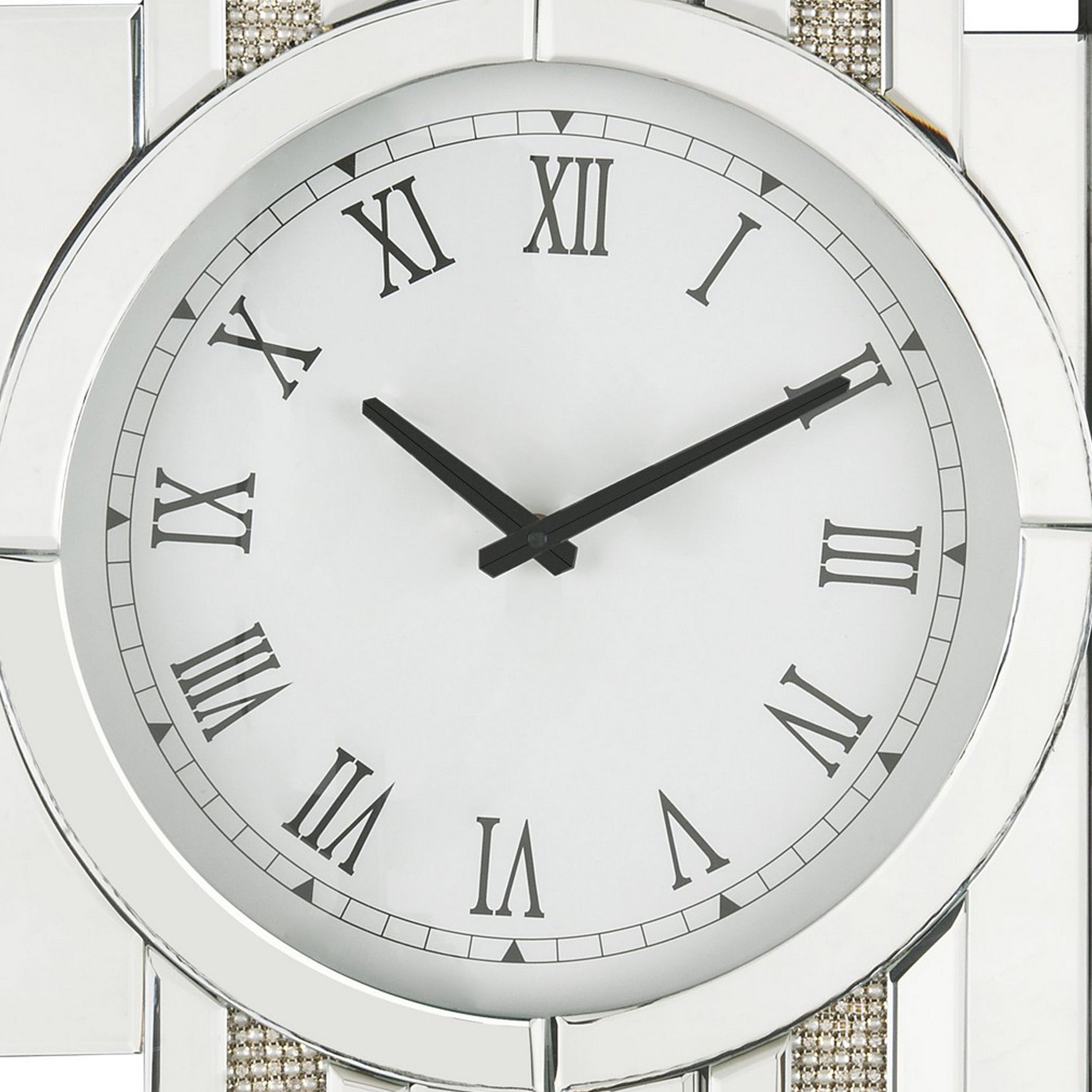 Irregular Mirror Panel Frame Wall Clock With Faux Diamond Inlay Silver-zoom-4