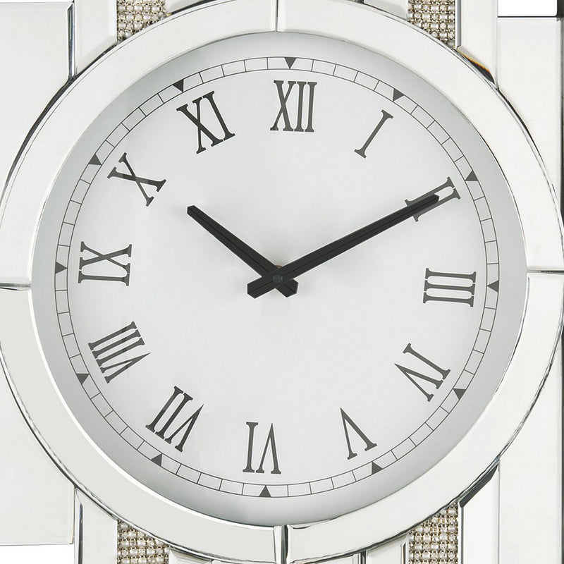 Irregular Mirror Panel Frame Wall Clock With Faux Diamond Inlay Silver-zoom-