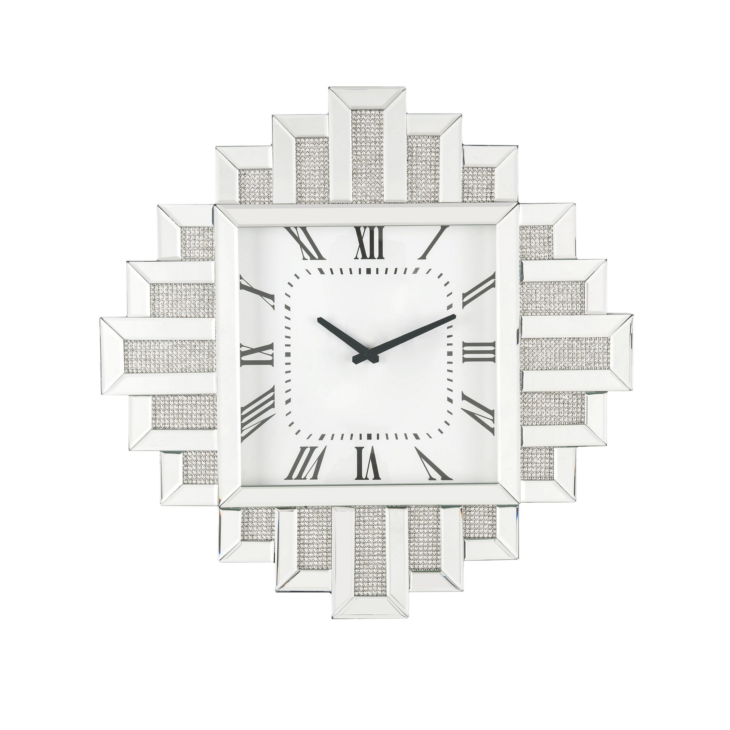 Irregular Mirror Frame Wall Clock With Crushed Faux Diamond Inlay Silver-zoom-1