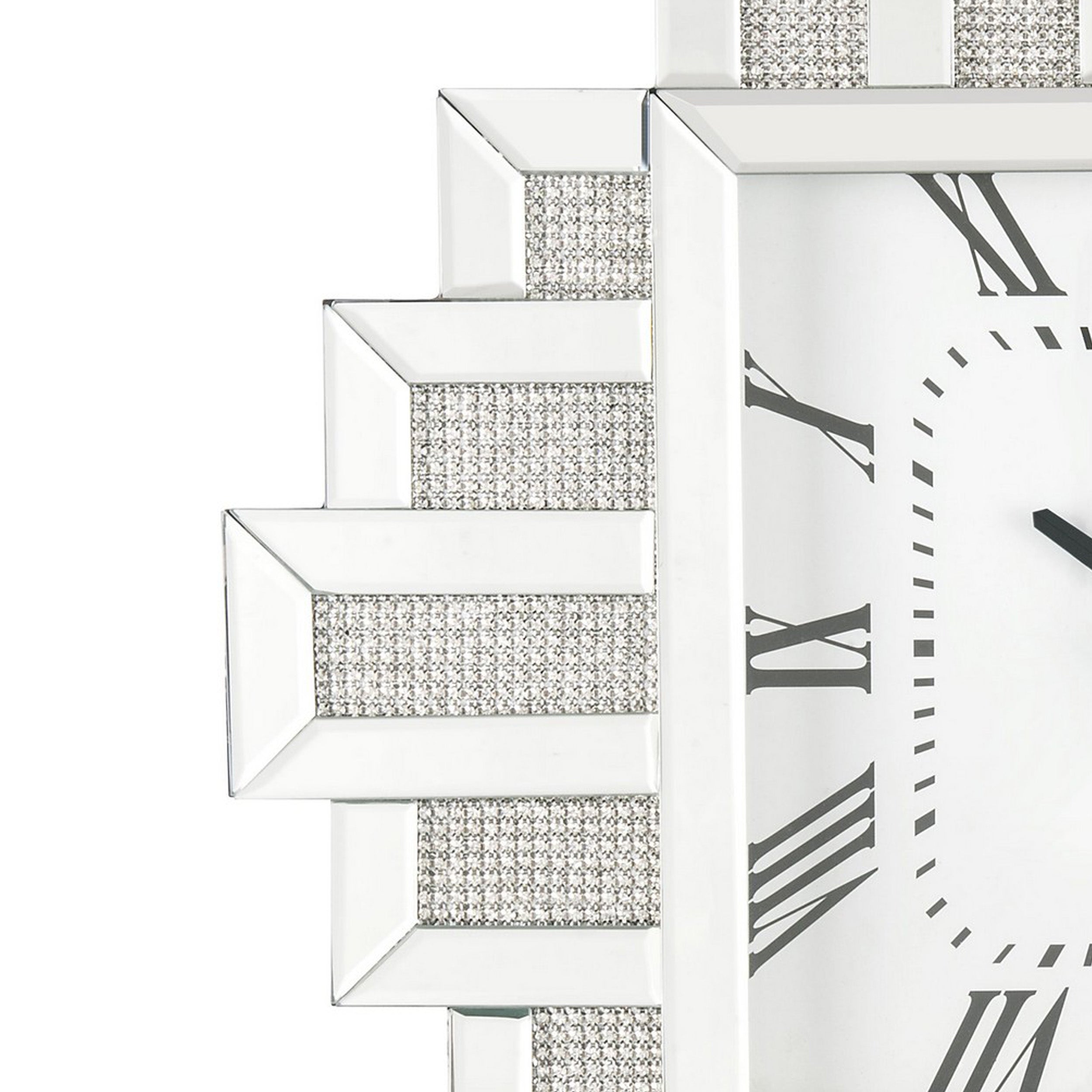 Irregular Mirror Frame Wall Clock With Crushed Faux Diamond Inlay Silver-zoom-3