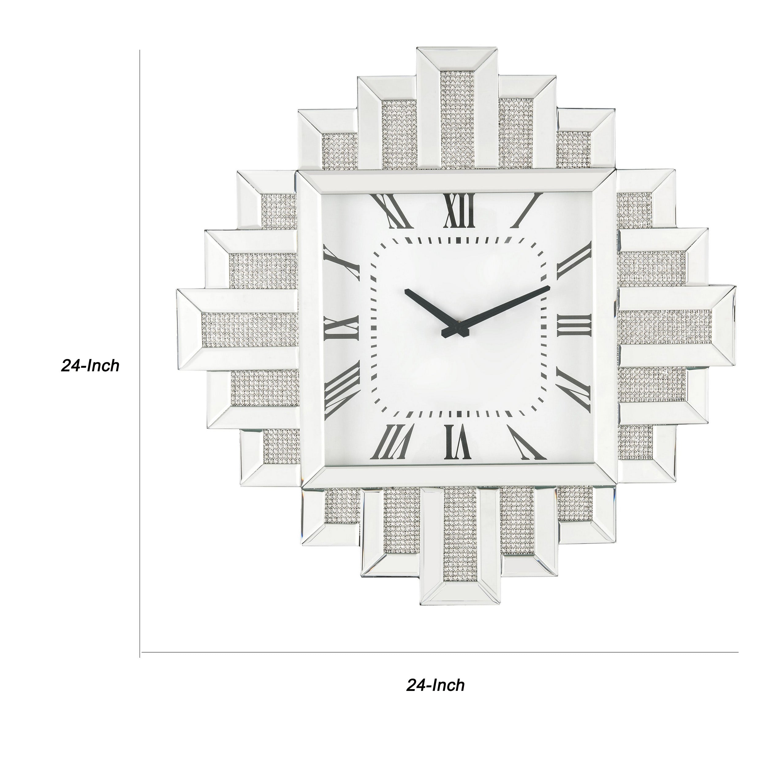 Irregular Mirror Frame Wall Clock With Crushed Faux Diamond Inlay Silver-zoom-5
