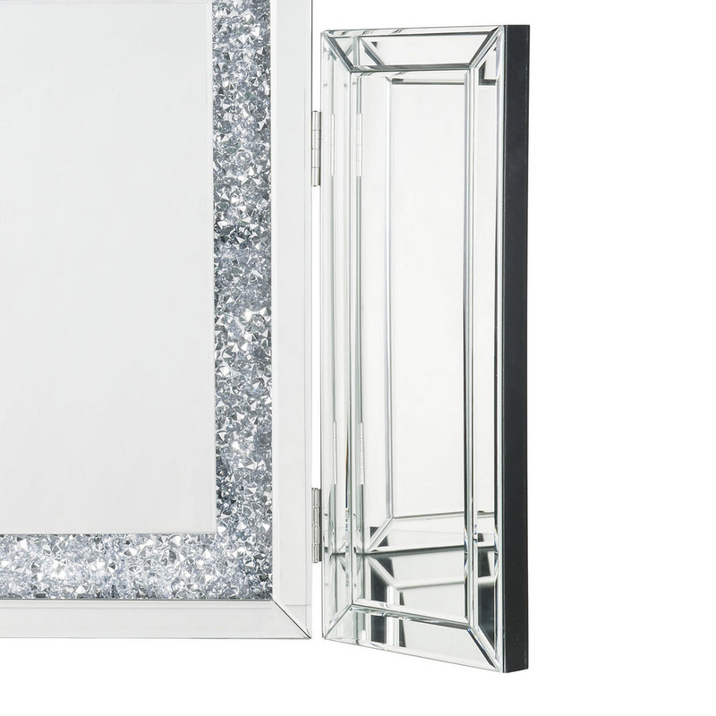 Tri Fold Mirror Panel Frame Accent Decor With Faux Diamond Silver-zoom-