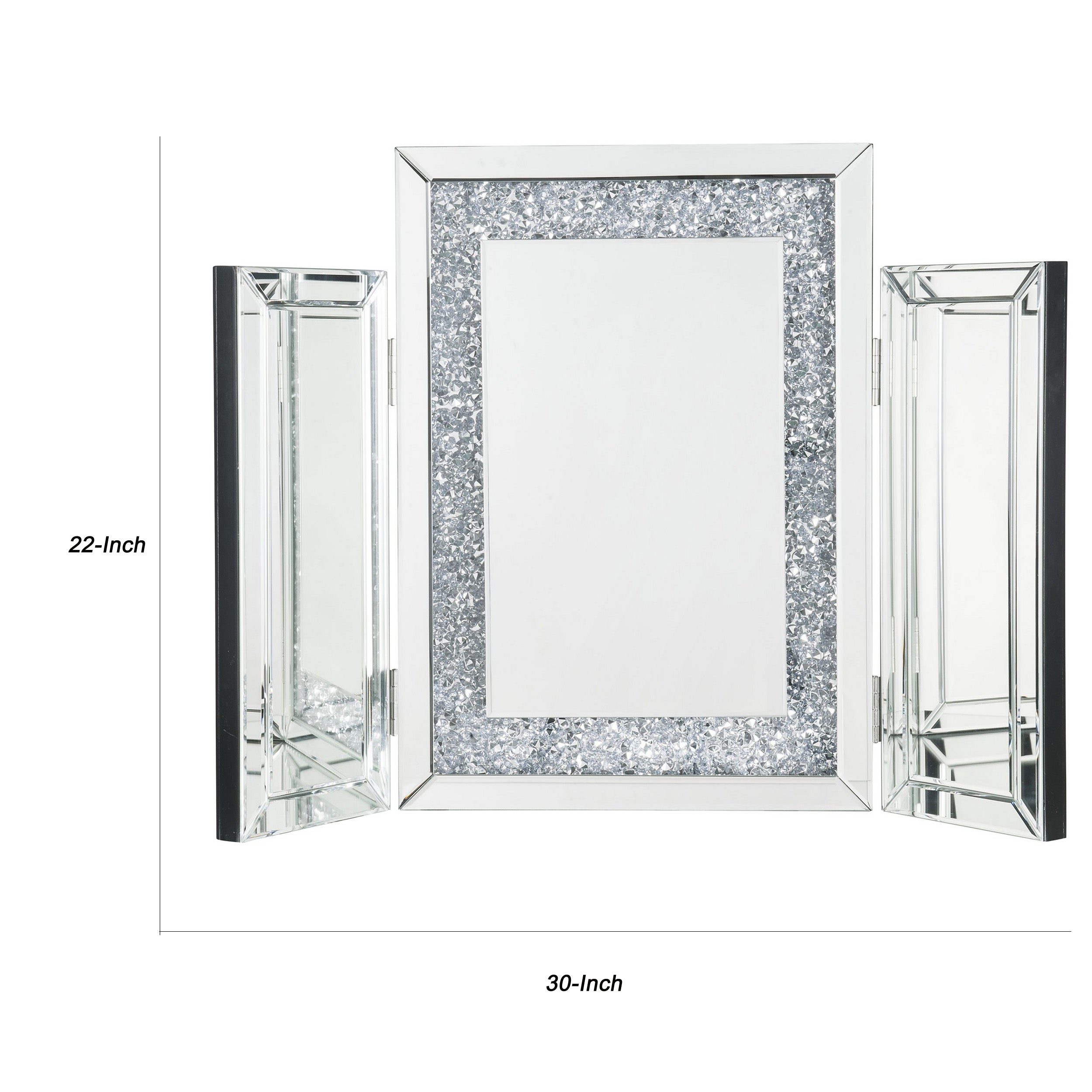 Tri Fold Mirror Panel Frame Accent Decor With Faux Diamond Silver-zoom-5