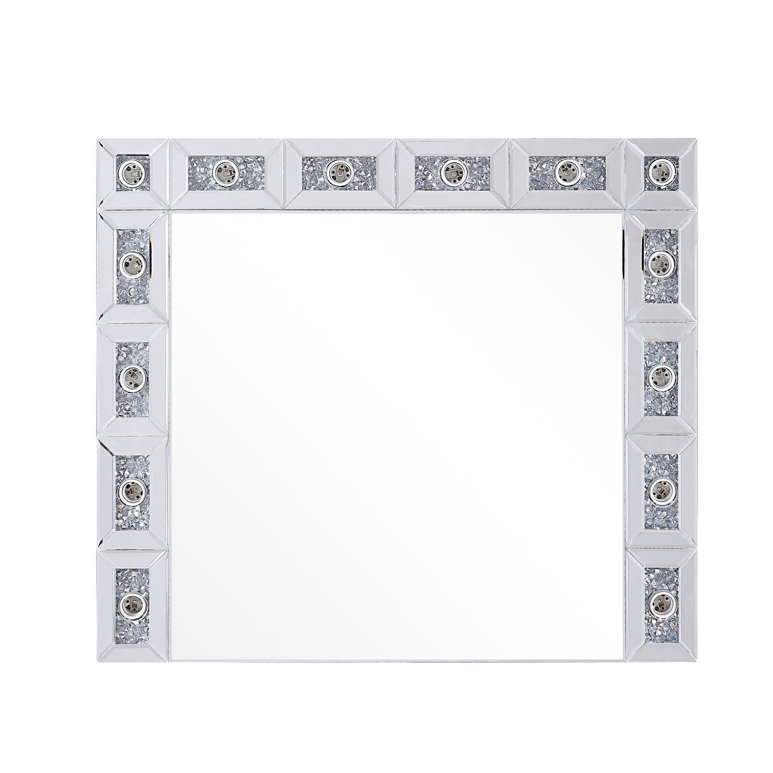 Mirror Panel Frame Wall Decor With Light Function And Faux Diamond Silver-zoom-1