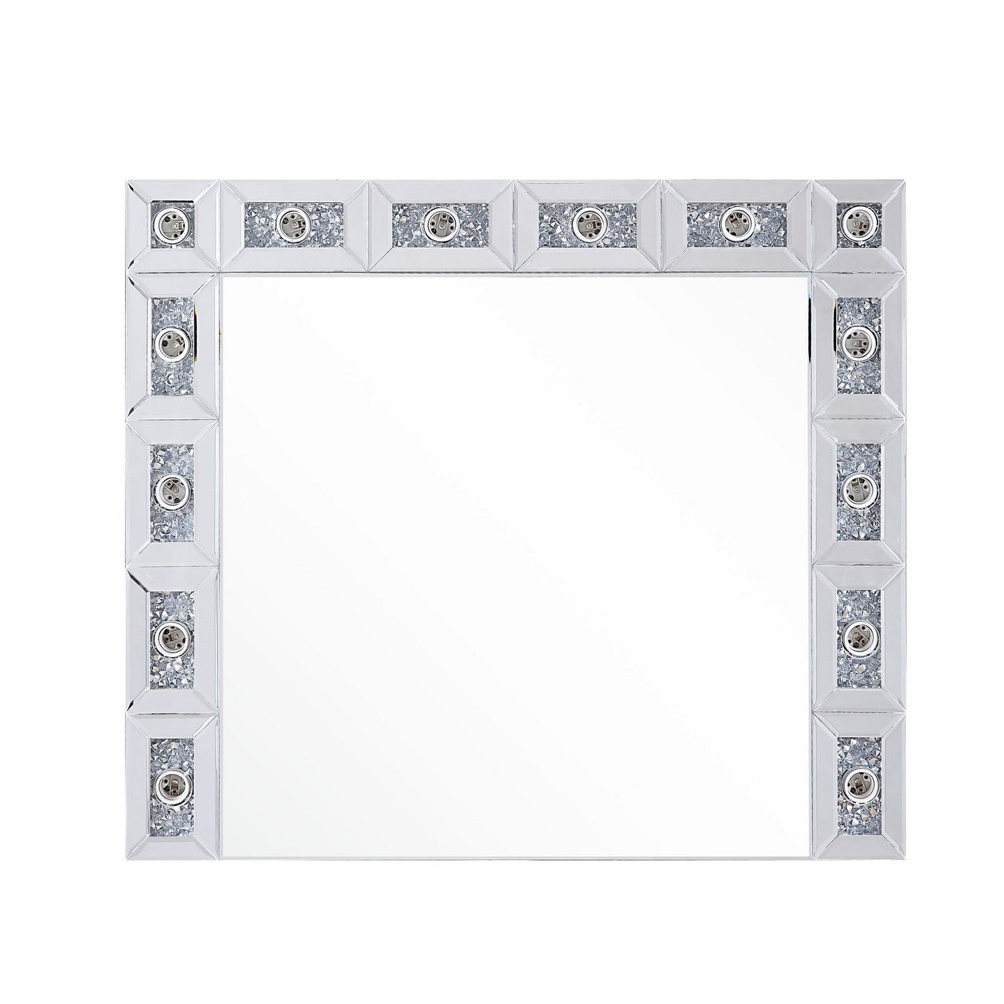 Mirror Panel Frame Wall Decor With Light Function And Faux Diamond Silver