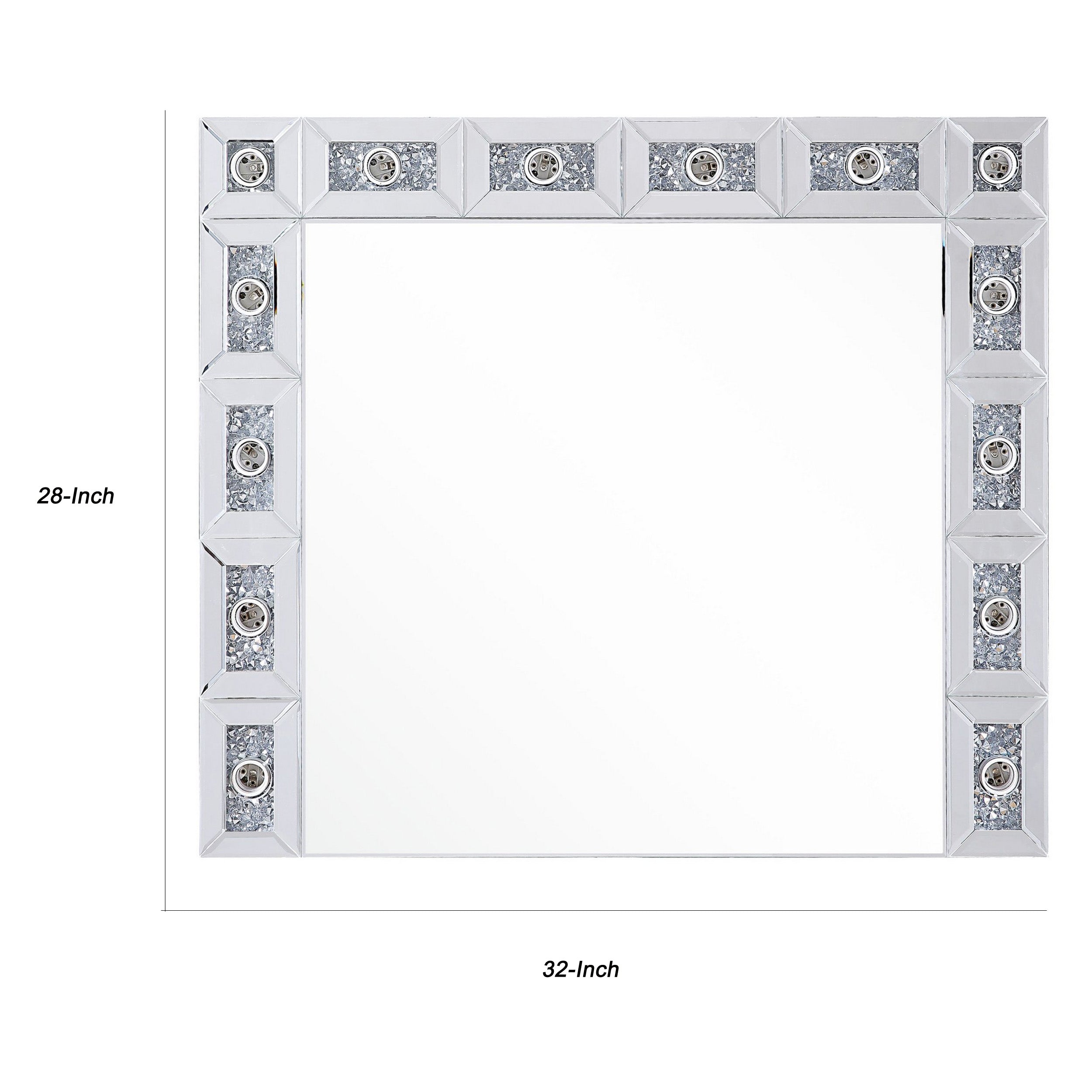 Mirror Panel Frame Wall Decor With Light Function And Faux Diamond Silver-zoom-5