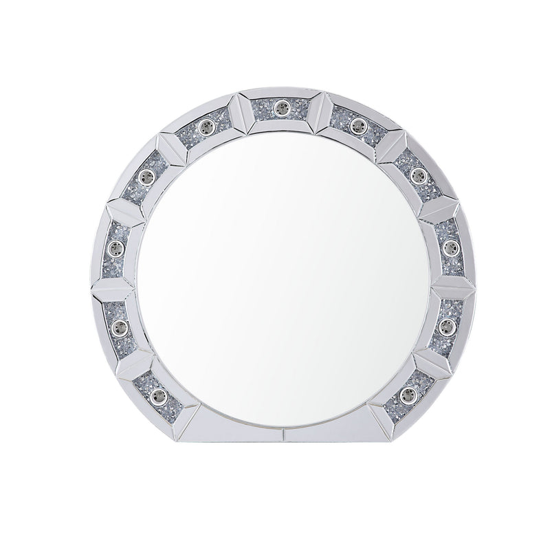 Round Mirror Panel Wall Decor With Light Function And Faux Diamond Silver-zoom-
