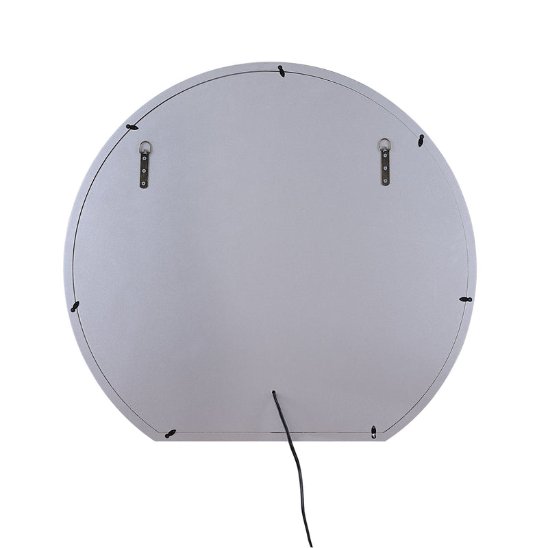 Round Mirror Panel Wall Decor With Light Function And Faux Diamond Silver-zoom-