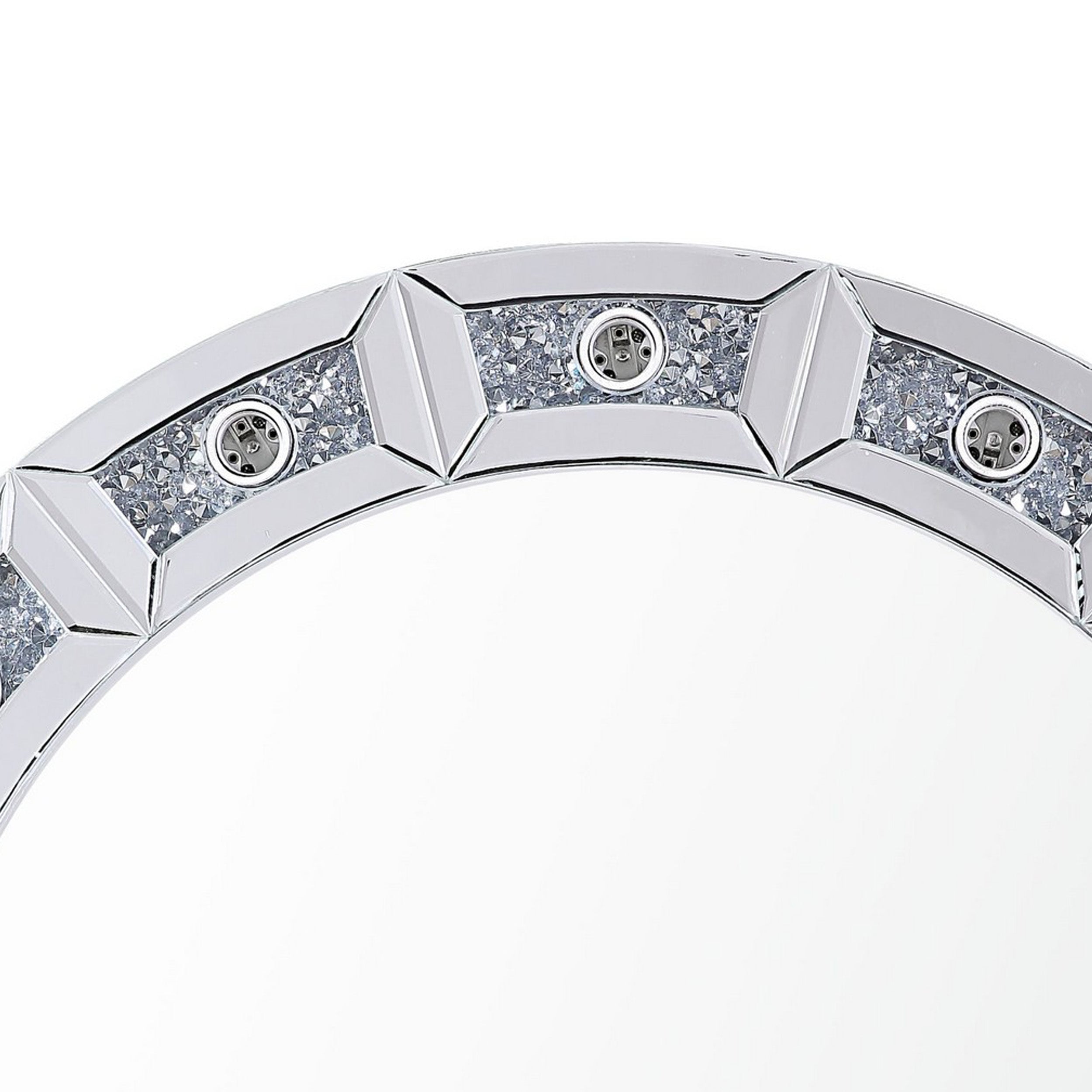 Round Mirror Panel Wall Decor With Light Function And Faux Diamond Silver-zoom-3