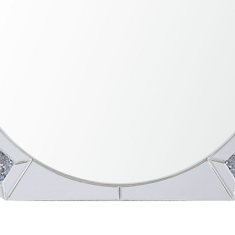 Round Mirror Panel Wall Decor With Light Function And Faux Diamond Silver-zoom-