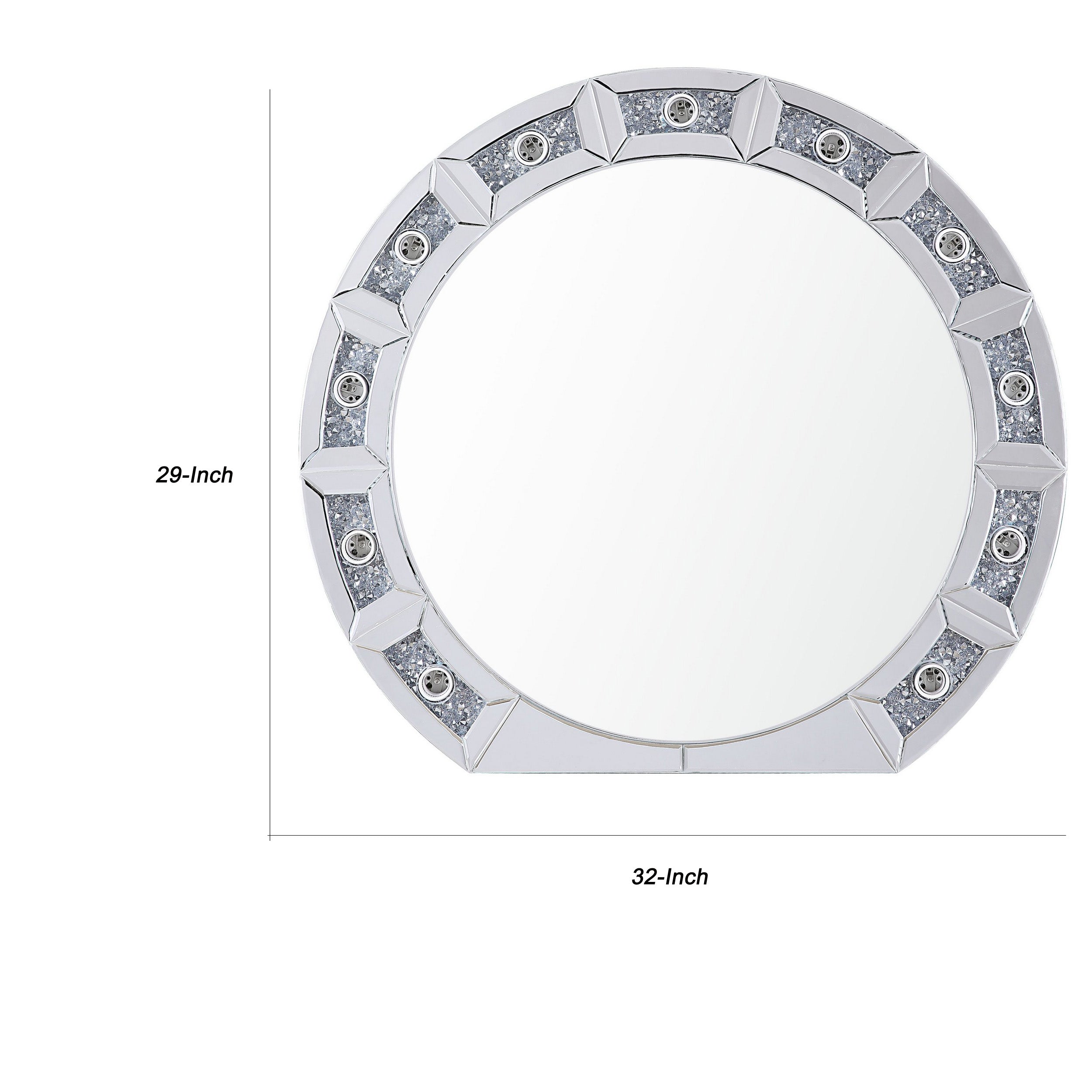 Round Mirror Panel Wall Decor With Light Function And Faux Diamond Silver-zoom-5