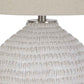 Textured Ceramic Frame Table Lamp with Fabric Shade Beige and White