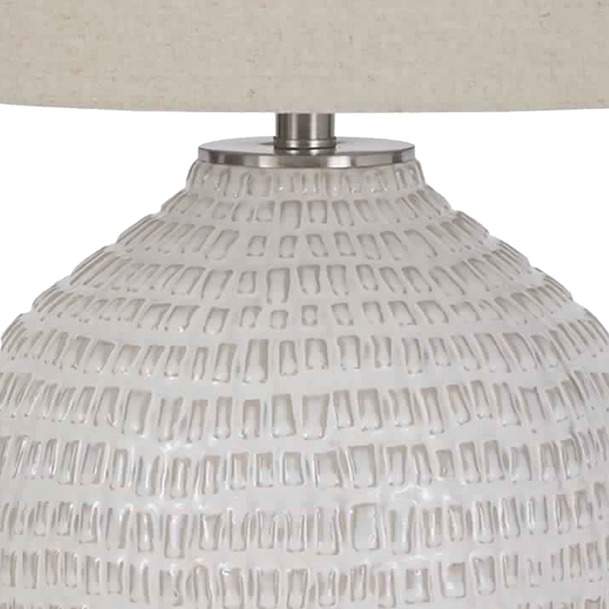 Textured Ceramic Frame Table Lamp with Fabric Shade Beige and White-zoom-3