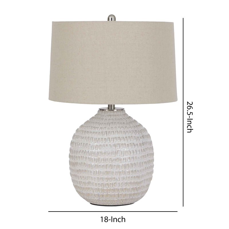 Textured Ceramic Frame Table Lamp with Fabric Shade Beige and White-zoom-