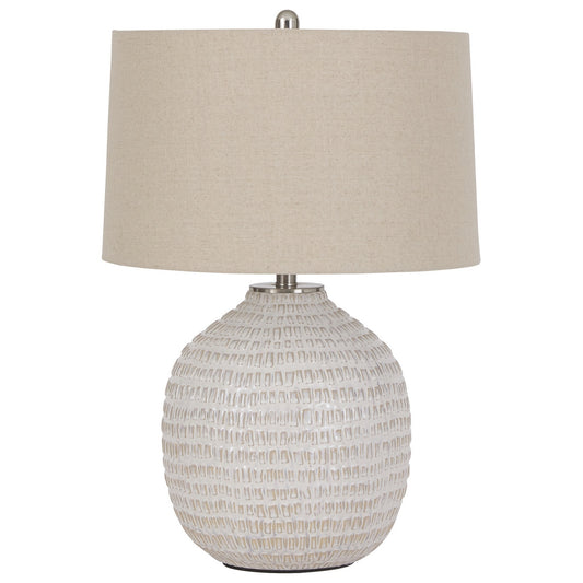Textured Ceramic Frame Table Lamp with Fabric Shade Beige and White