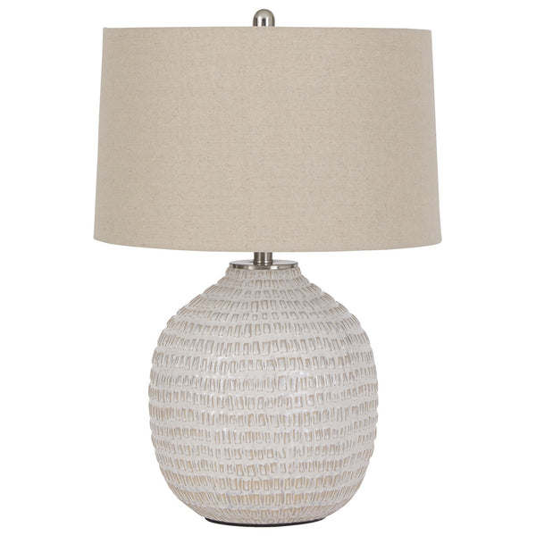 Textured Ceramic Frame Table Lamp with Fabric Shade Beige and White