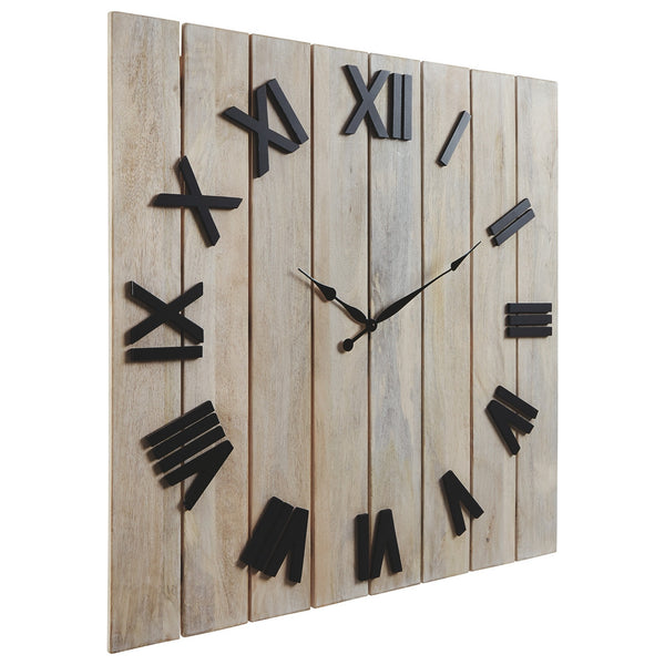 Square Wall Clock With Panel Wooden Backing Brown And Black