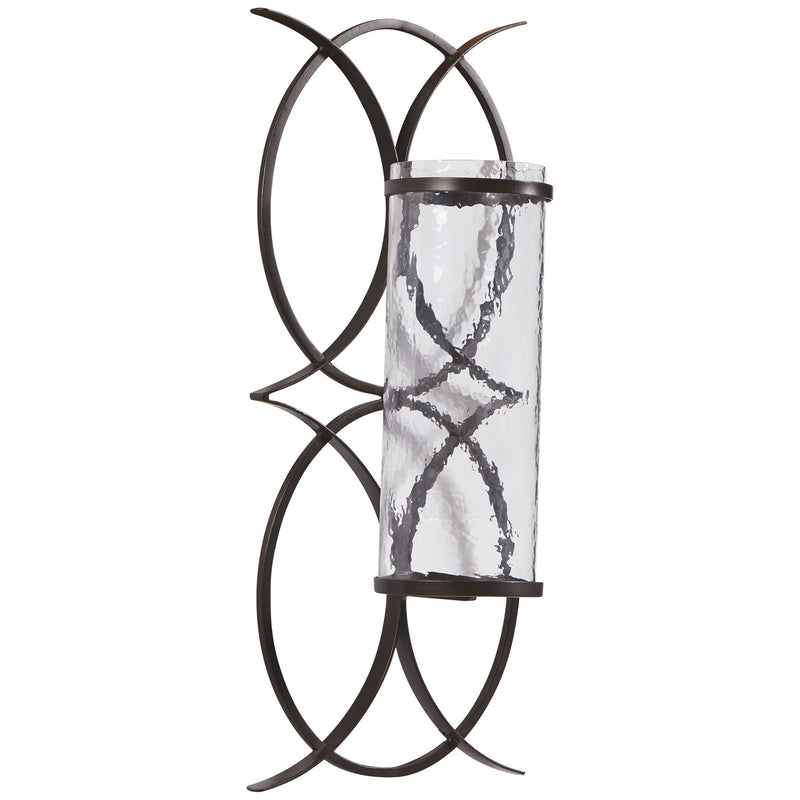 Scroll Design Metal Wall Sconce With Candle Holder Dark Bronze And Clear-zoom-