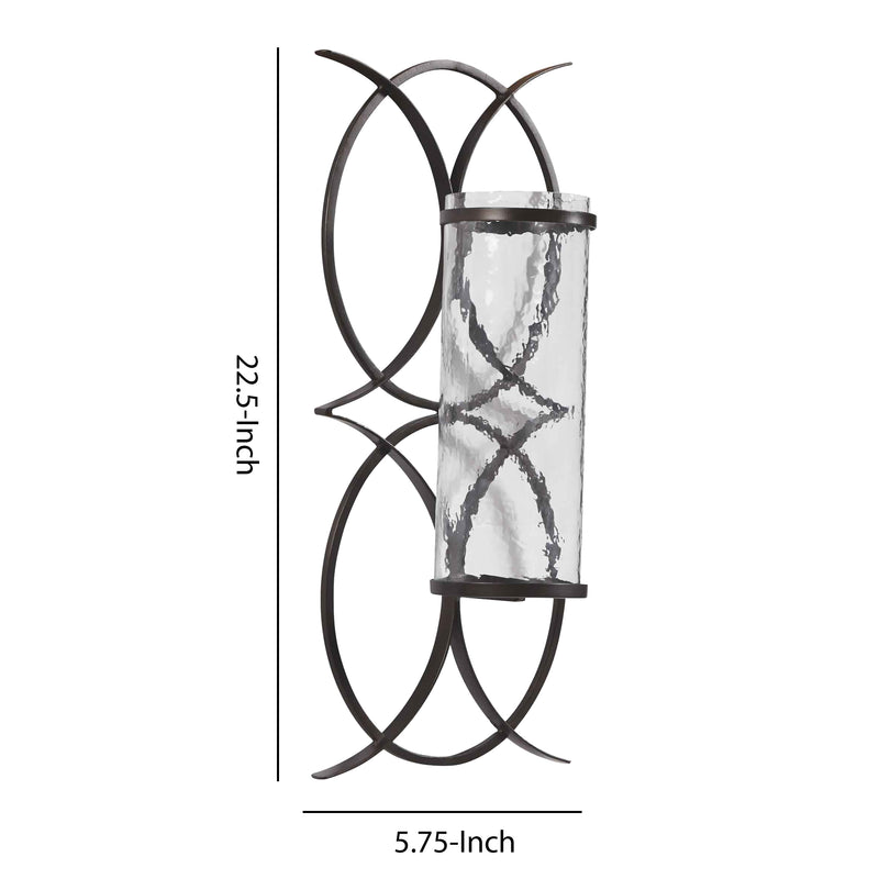 Scroll Design Metal Wall Sconce With Candle Holder Dark Bronze And Clear-zoom-