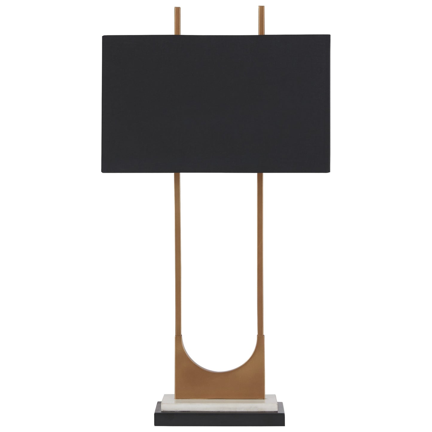 U Shaped Metal Body Table Lamp with Marble Base Gold and Black