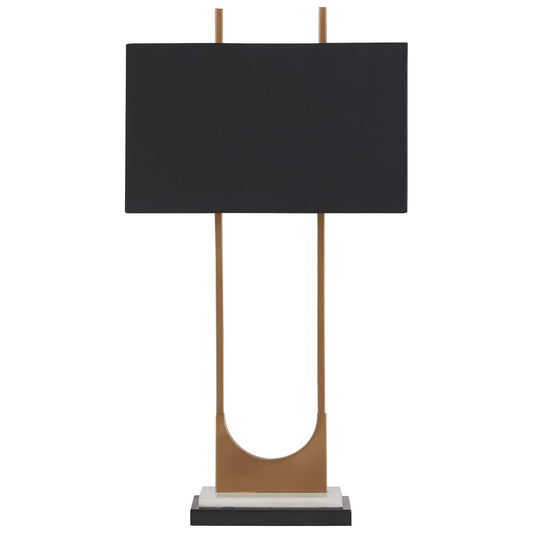 U Shaped Metal Body Table Lamp with Marble Base Gold and Black