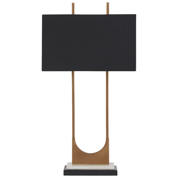 U Shaped Metal Body Table Lamp with Marble Base Gold and Black