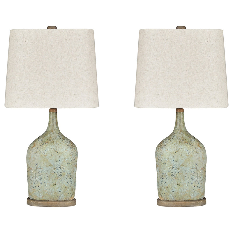 Bottle Shape Paper Composite Table Lamp with Fabric Shade Set of 2 Gray-zoom-