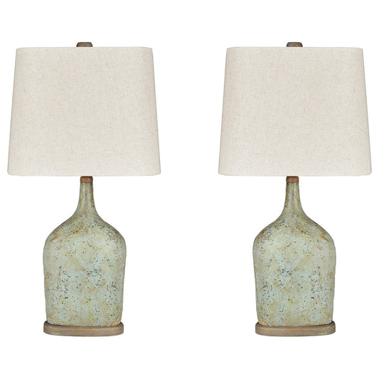 Bottle Shape Paper Composite Table Lamp with Fabric Shade Set of 2 Gray