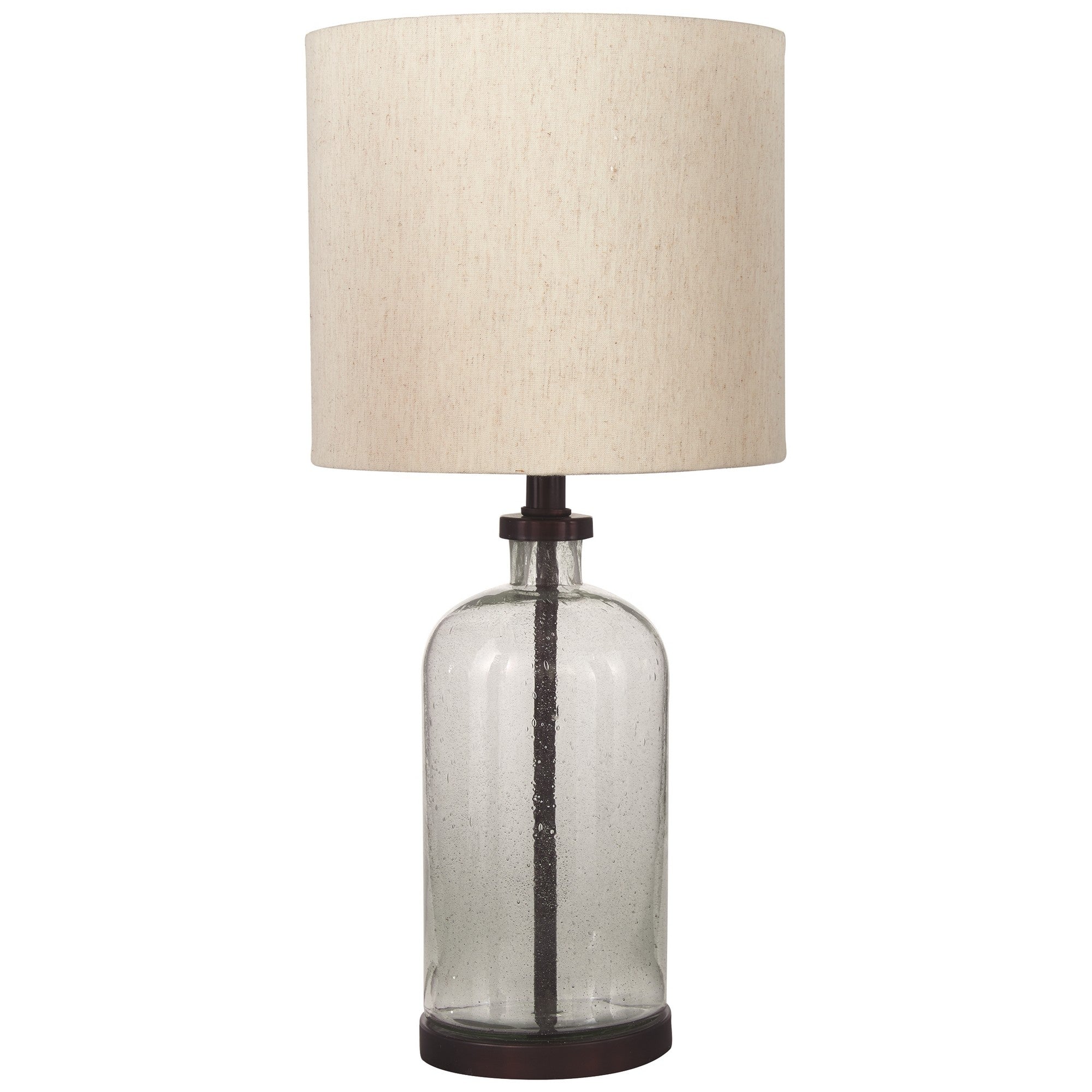 Cylindrical Seeded Glass Table Lamp with Fabric Drum Shade Beige and Clear