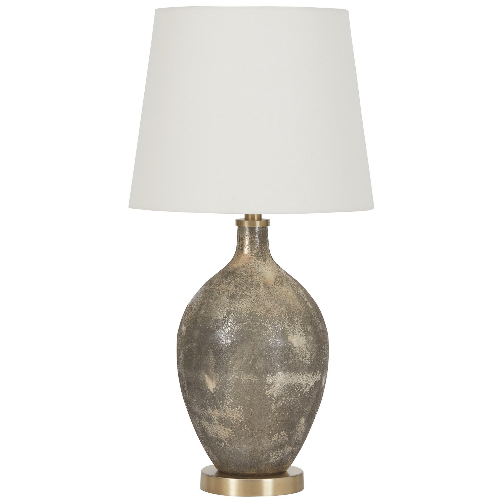 Pot Bellied Glass Table Lamp with Fabric Shade Antique Brass and White-zoom-1